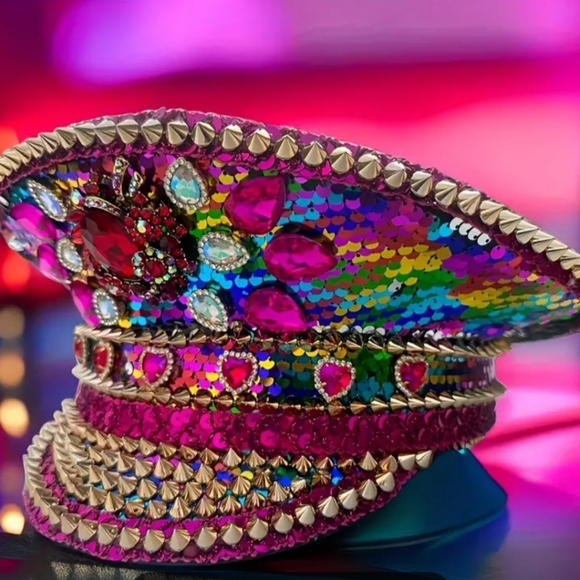 Rhinestone  Multi Color Mardi Gras Captain's Hat - Last Day Of Sale 2/28 - Picture 3 of 4